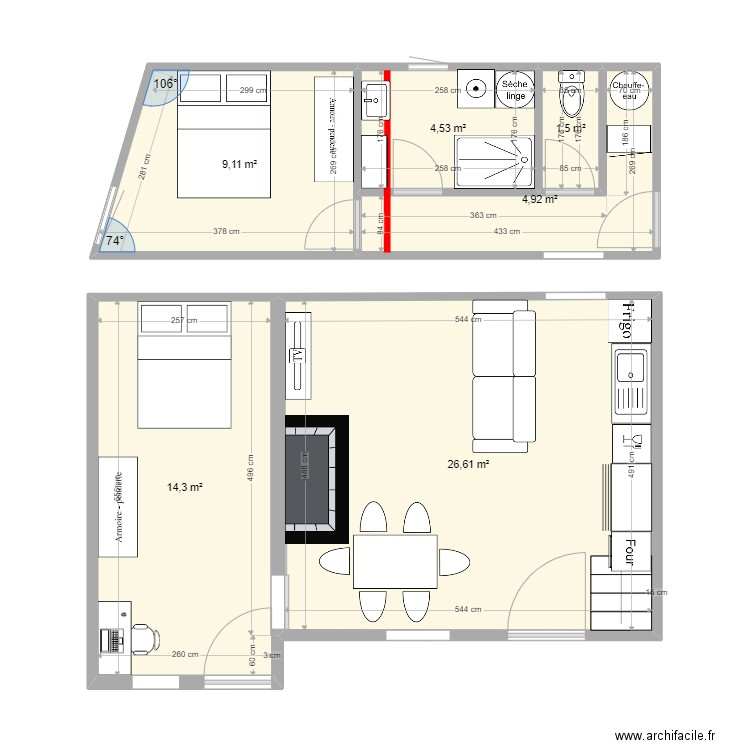 miaison réno Final ter. Plan de 6 pièces et 61 m2