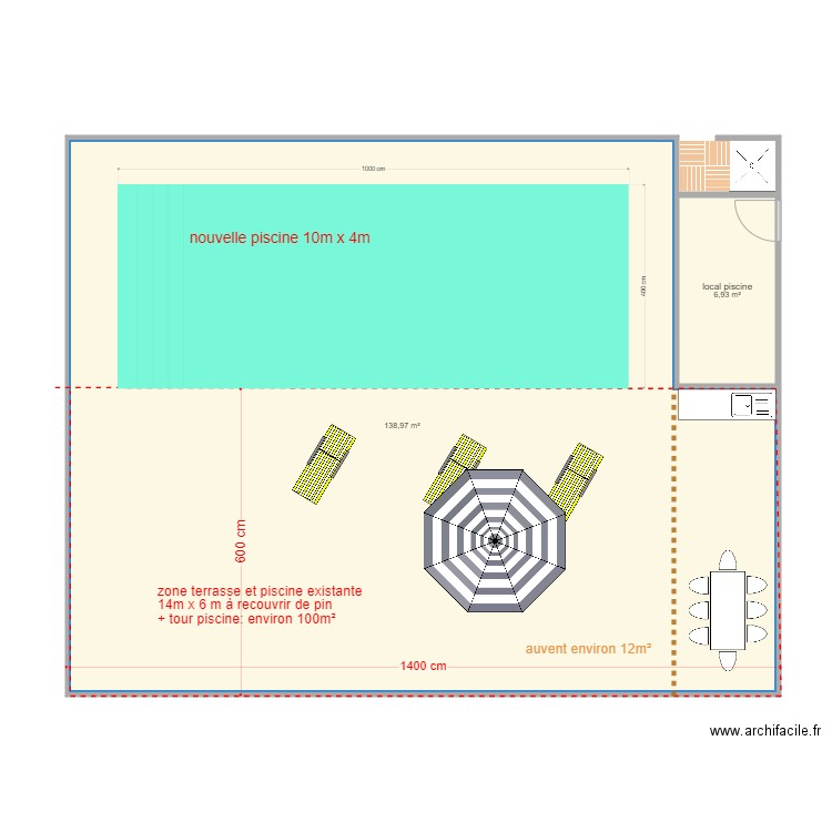 piscine V3. Plan de 2 pièces et 146 m2