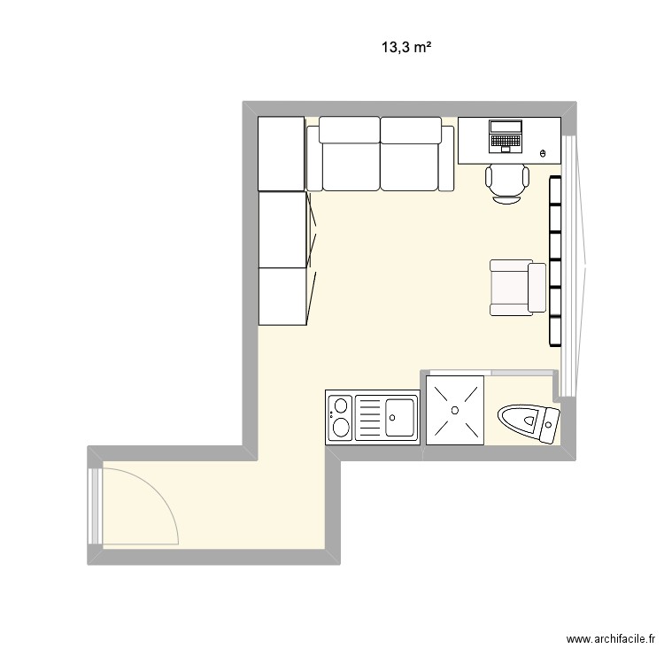 tavan_Bigla_3. Plan de 1 pièce et 13 m2