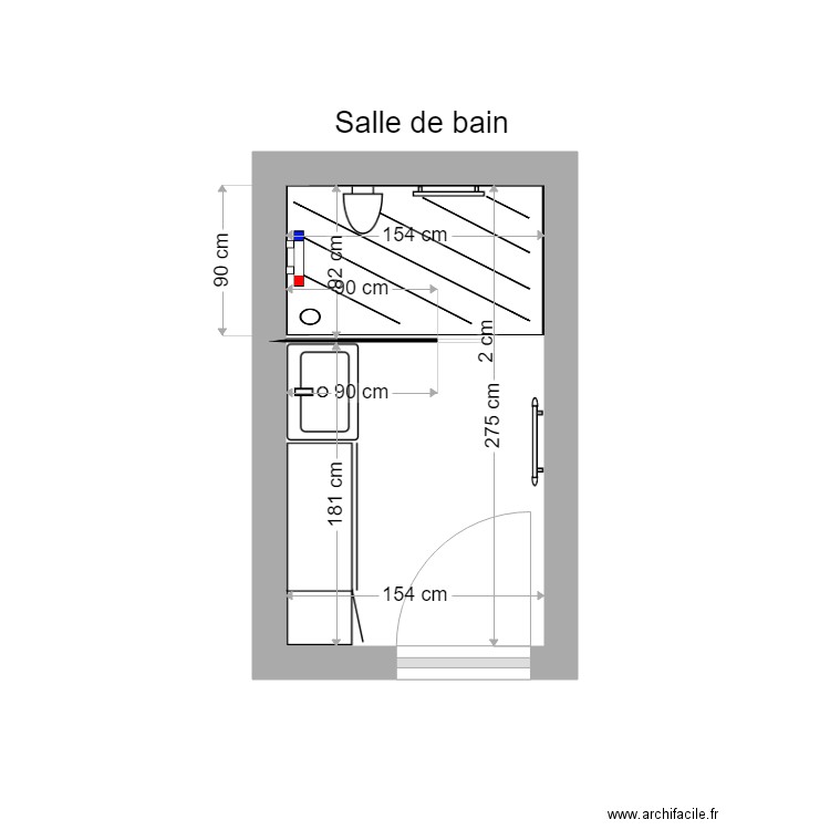 Plan sdb BRUNEL apres travaux. Plan de 0 pièce et 0 m2