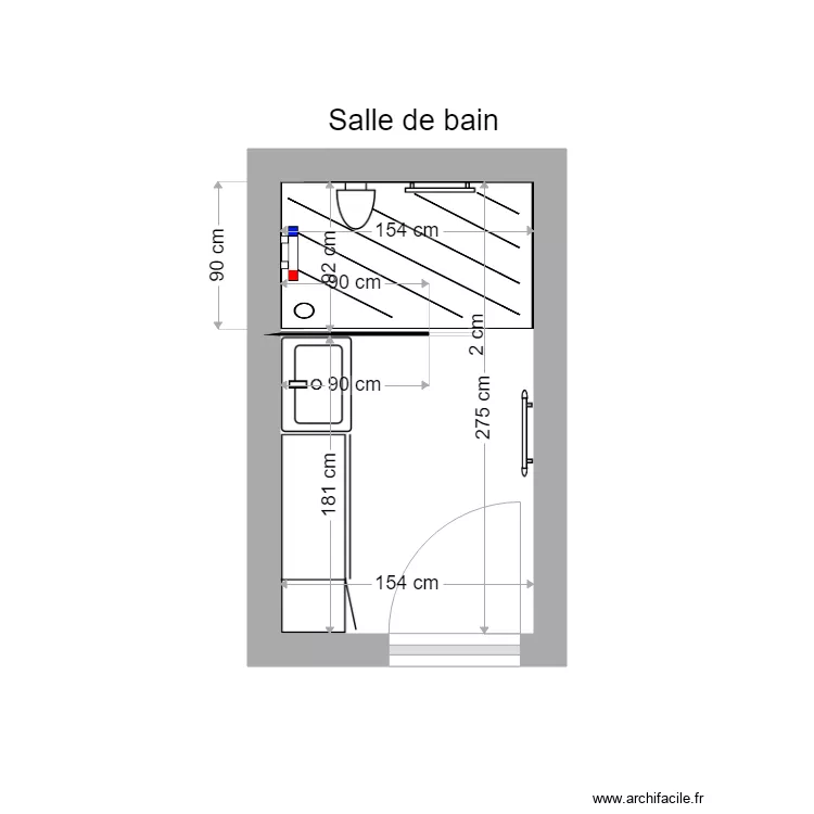 Plan sdb BRUNEL apres travaux. Plan de 