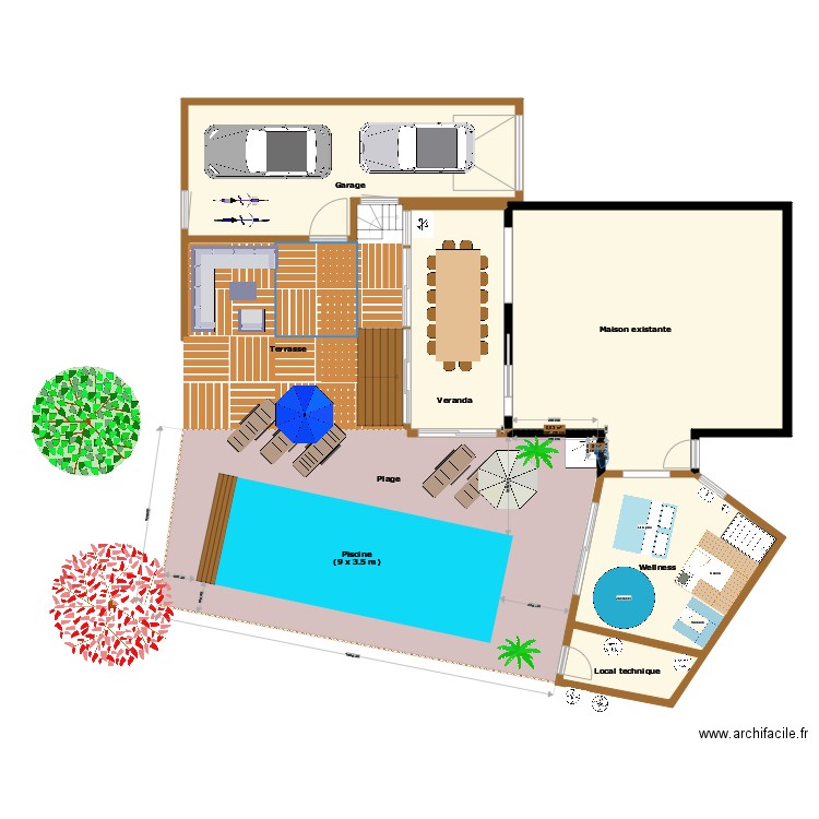 Projet Extension. Plan de 14 pièces et 408 m2