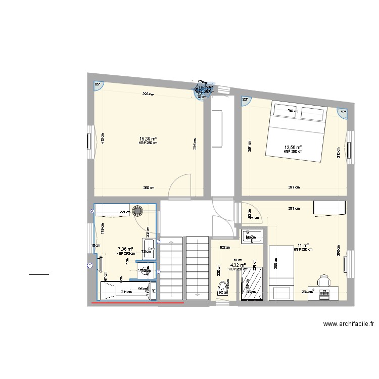 plan 1er étage St Mammes. Plan de 6 pièces et 51 m2