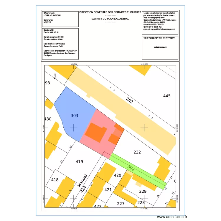 Grand Verger d&eacute;coupe 3 lots bis. Plan de 
