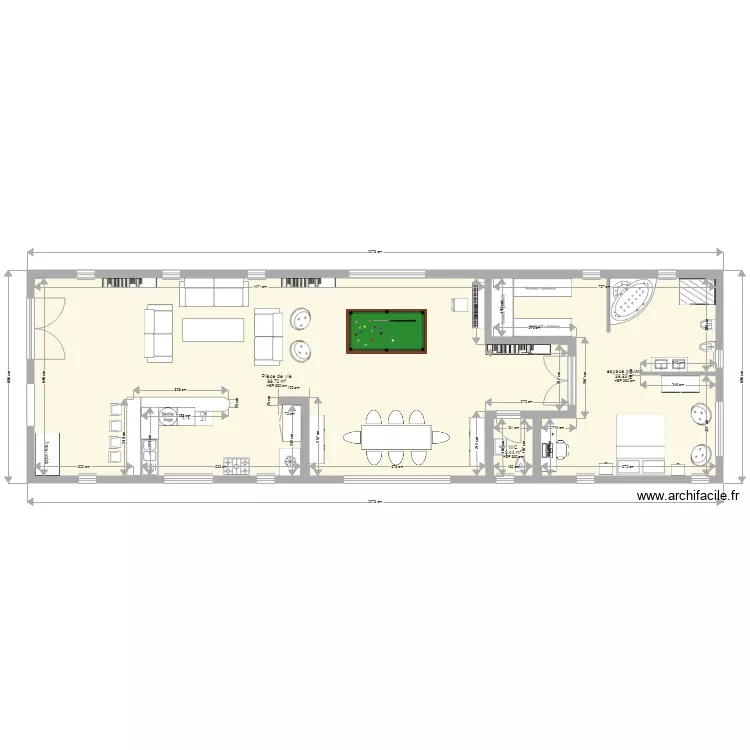 maison allong&eacute;e 1 ch. Plan de 