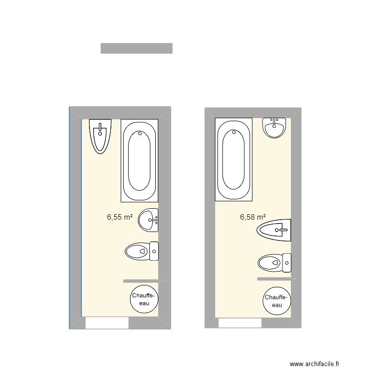 sdb. Plan de 2 pièces et 13 m2