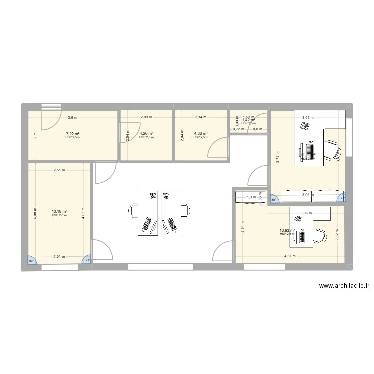 bureau1. Plan de 7 pièces et 49 m2