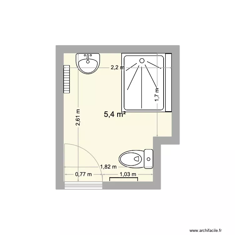 Plan SDB. Plan de 1 Pièce et 5 m²