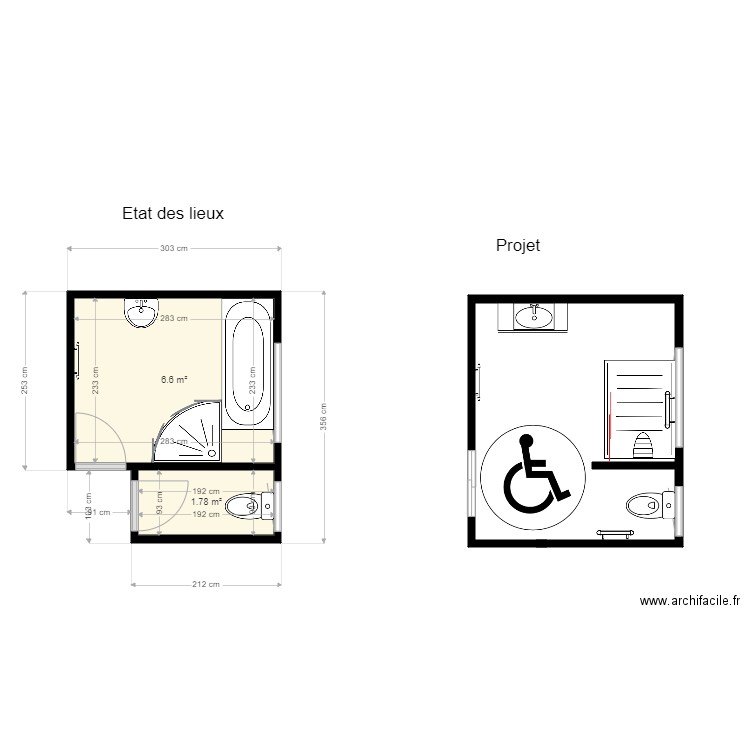 DEYDIER sdb. Plan de 2 pièces et 8 m2