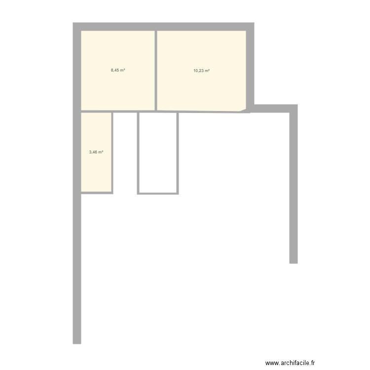 RDC actuel. Plan de 3 pièces et 22 m2