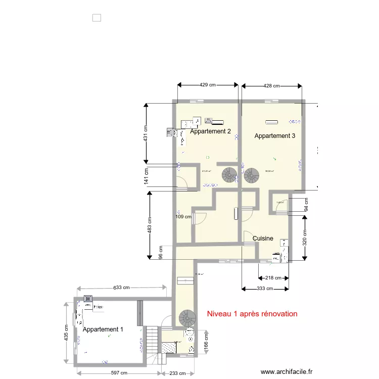 Picquigny premier &eacute;tage apr&egrave;s r&eacute;novation . Plan de 