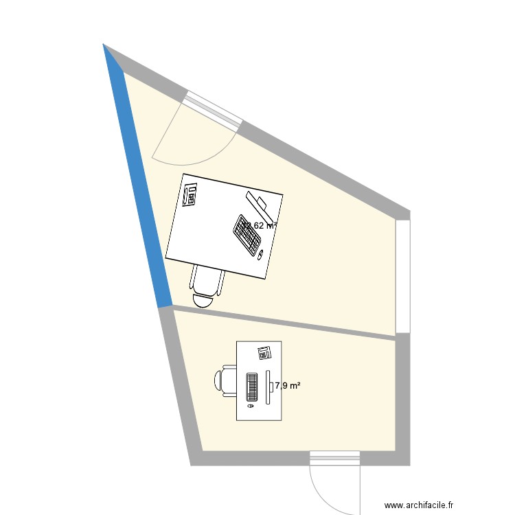 entrée pornich modifiée. Plan de 2 pièces et 21 m2