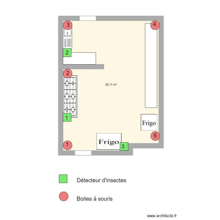 Usquare CUISINE. Plan de 1 pièce et 36 m2