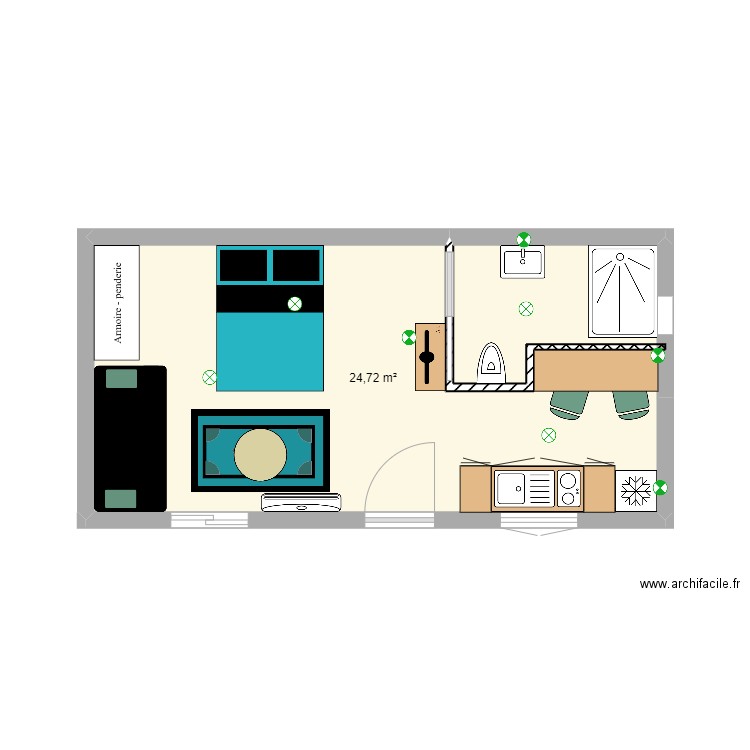 plan studio 2 Plan 1 pièce 25 m2 dessiné par Lola411