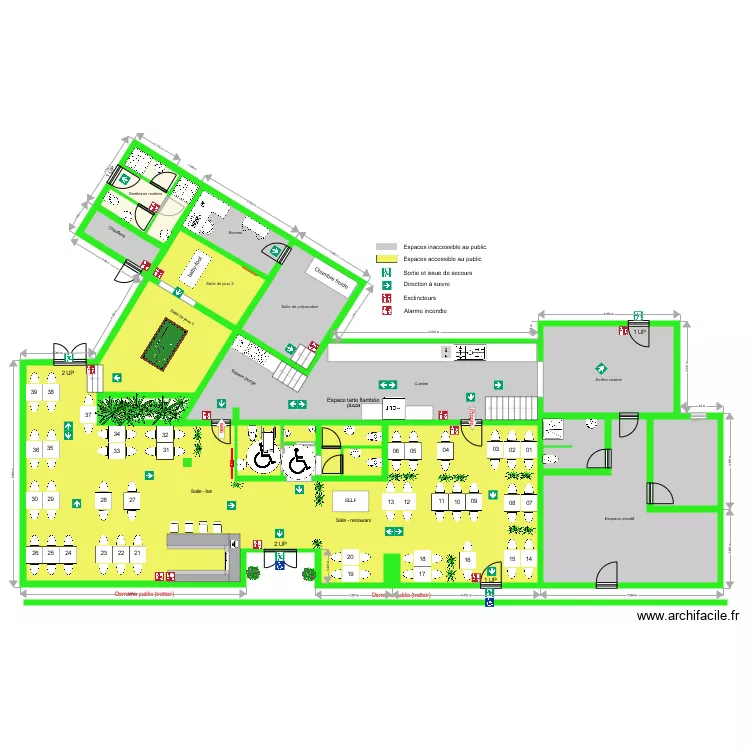 Plan restaurant s&eacute;curit&eacute; incendie. Plan de 