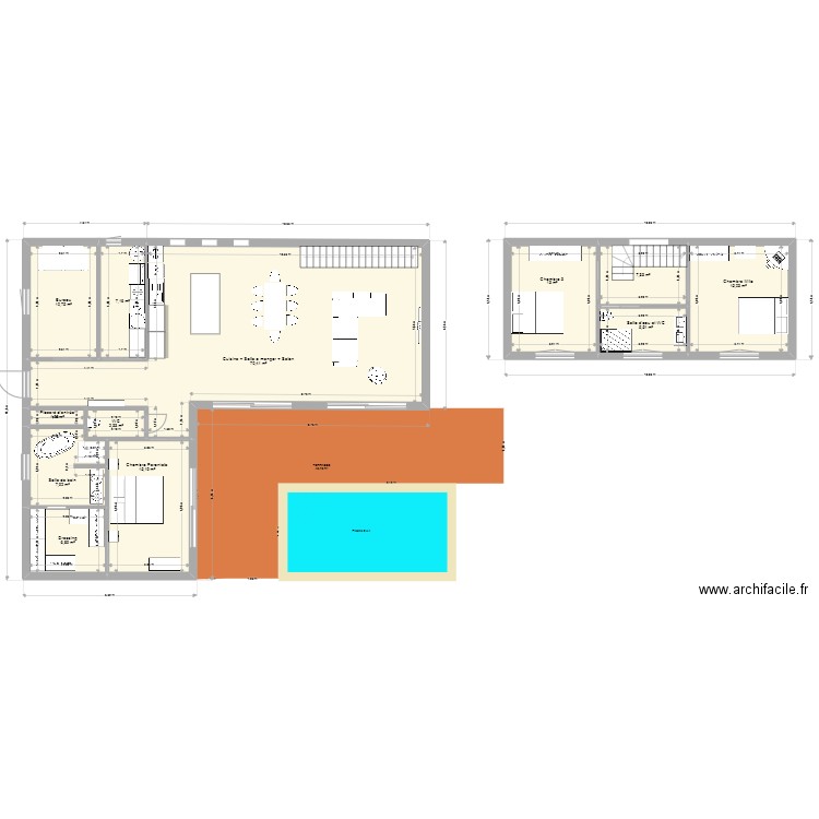 MAISON CALIFORNIENNE. Plan de 12 pièces et 163 m2