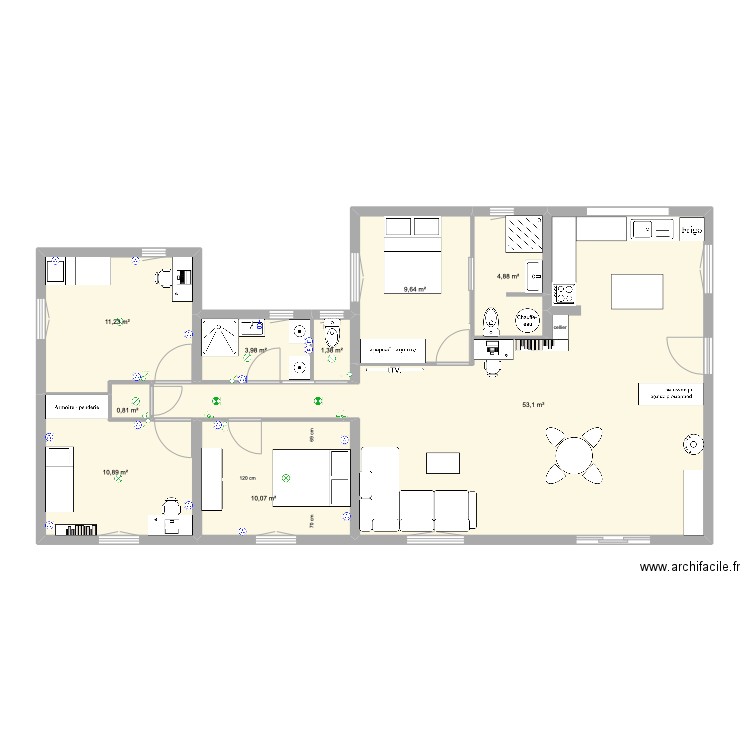 7 cros de Claudas. Plan de 9 pièces et 106 m2