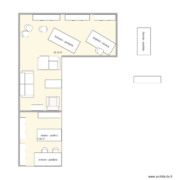 diamant. Plan de 2 pièces et 45 m2