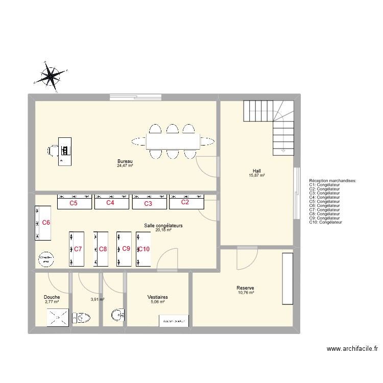 1 ER ETAGE. Plan de 7 pièces et 83 m2