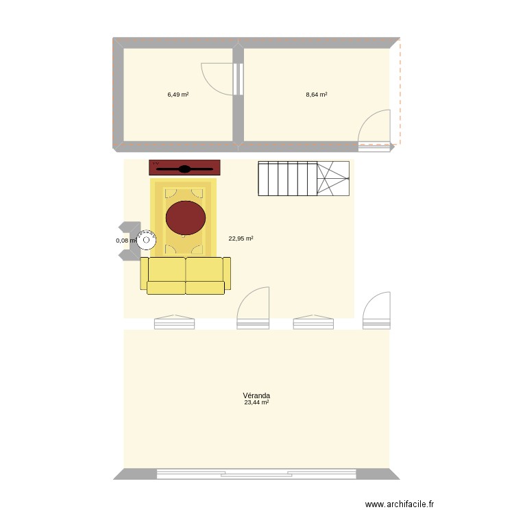 rdc. Plan de 5 pièces et 62 m2