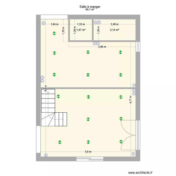 Salle &agrave; manger. Plan de 3 pièces et 45 m²