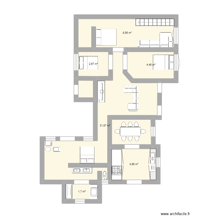 TSHWANETSI M. Plan de 6 pièces et 45 m2