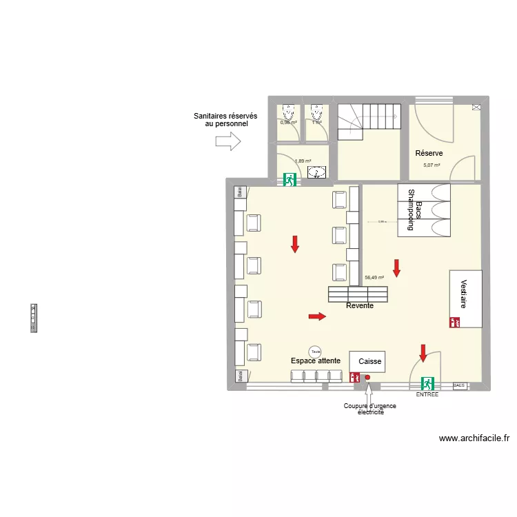 S&eacute;curit&eacute;. Plan de 5 Pièces et 65 m²