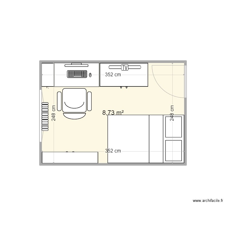 Bureau 2. Plan de 1 pièce et 9 m2