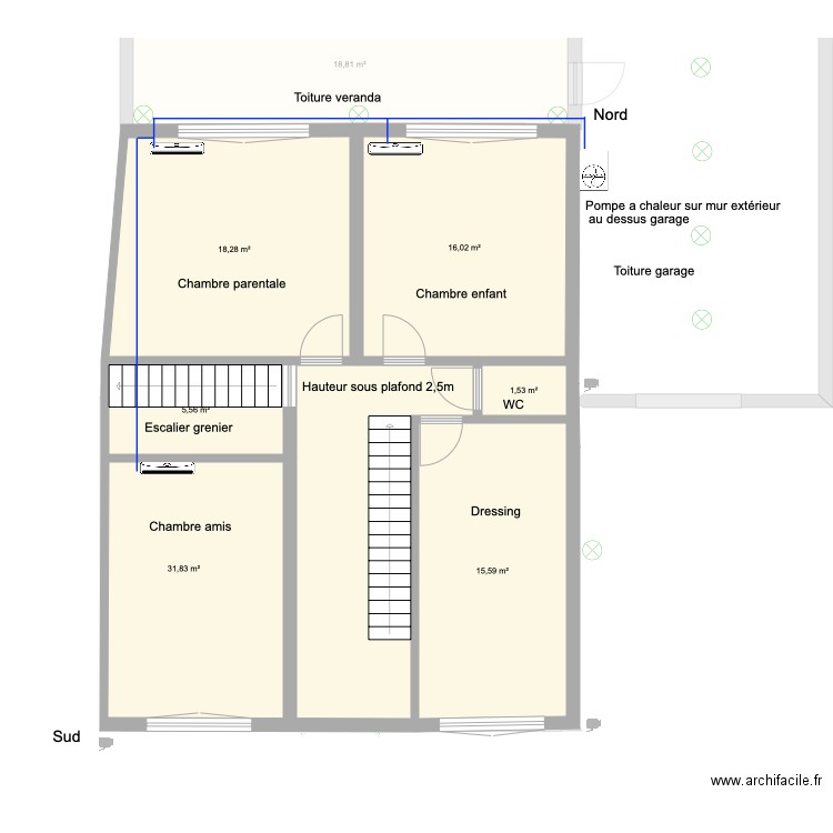 Etage chauffage. Plan de 14 pièces et 231 m2