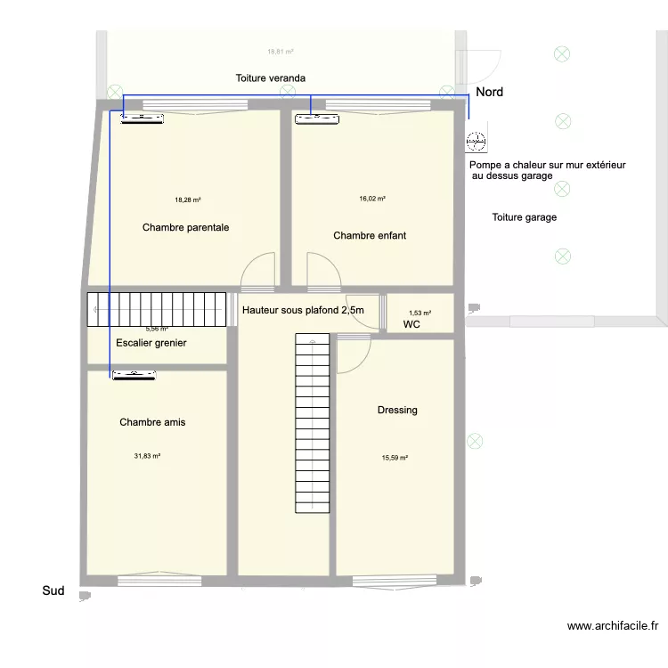 Etage chauffage. Plan de 