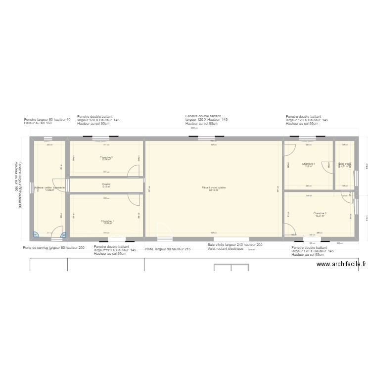 Modification surface plancher. Plan de 8 pièces et 143 m2