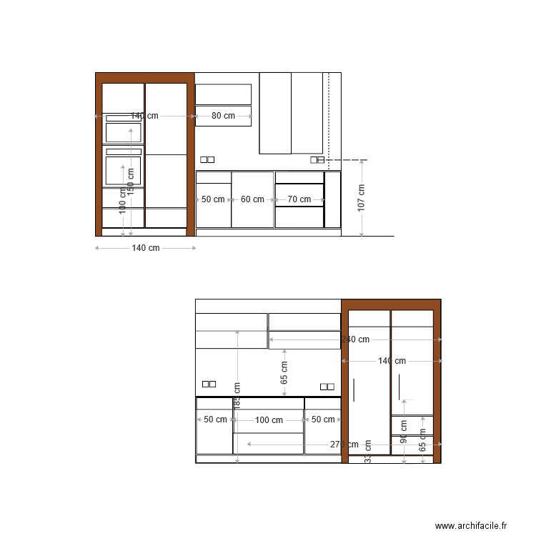 cuisine vue de face djo . Plan de 0 pièce et 0 m2