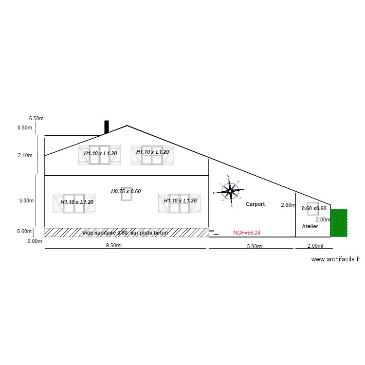 Facade SUD                  chalet 50. Plan de 0 pièce et 0 m2