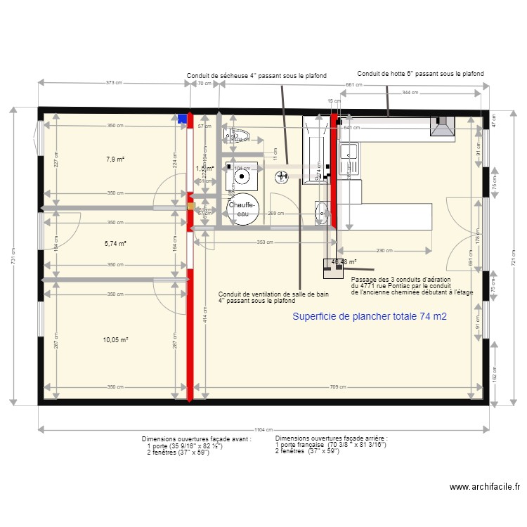 Situation existante. Plan de 5 pièces et 72 m2