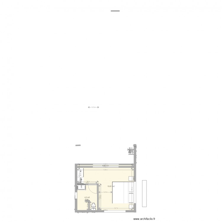 piscine definitive. Plan de 3 pièces et 21 m2