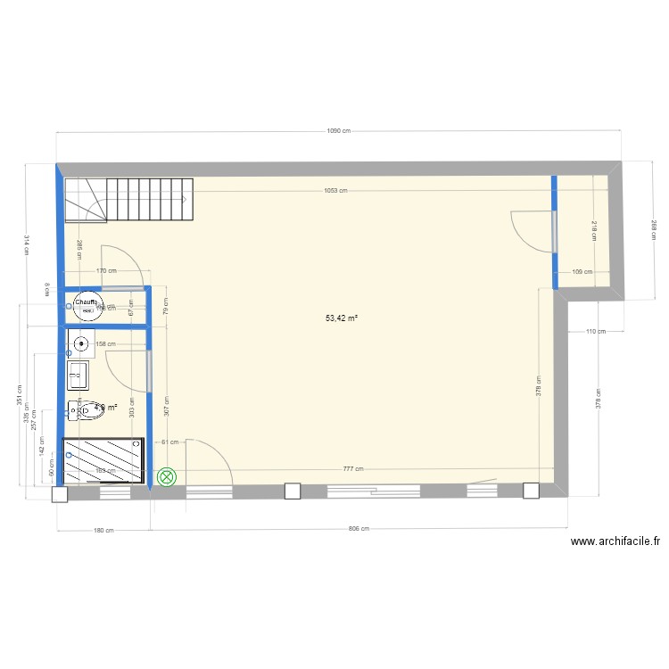 Appart C rdc. Plan de 2 pièces et 58 m2