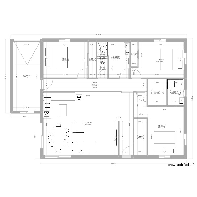 CONTAINER 4X. Plan de 14 pièces et 127 m2