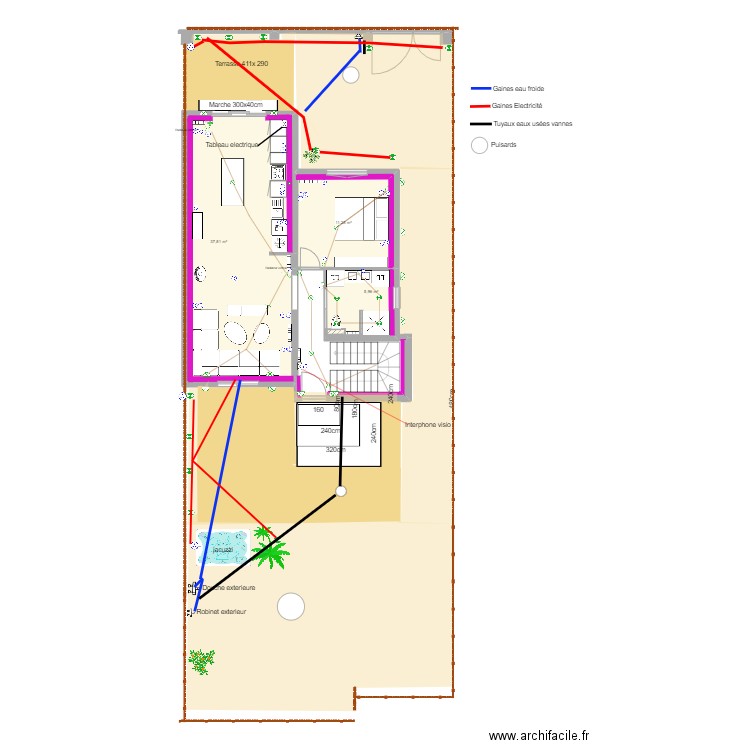 LEROUX Electricité rdc et exterieurs 17.03.23. Plan de 3 pièces et 55 m2