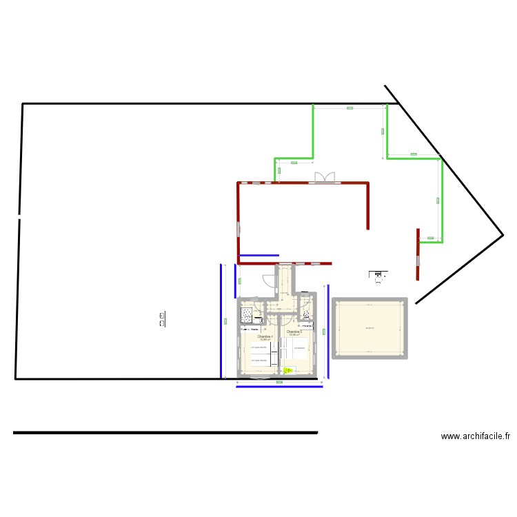 Favone 2 Ch Rectangle sur Entrée Mini. Plan de 6 pièces et 50 m2