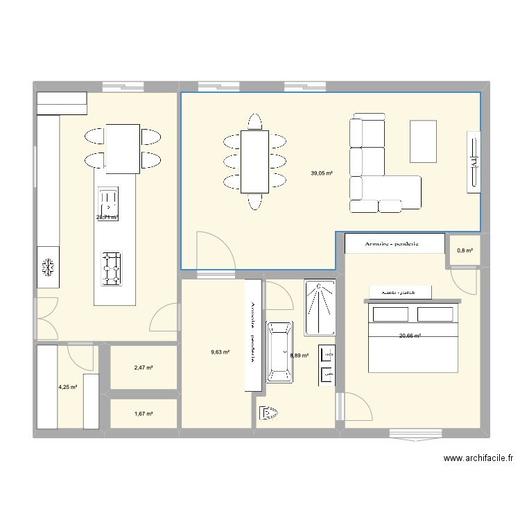 Maison rdc/ch4. Plan de 9 pièces et 116 m2