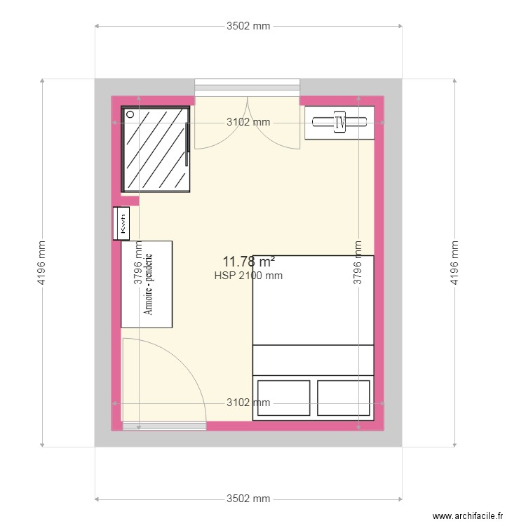 Valentine Chambre Garage 1. Plan de 1 pièce et 12 m2