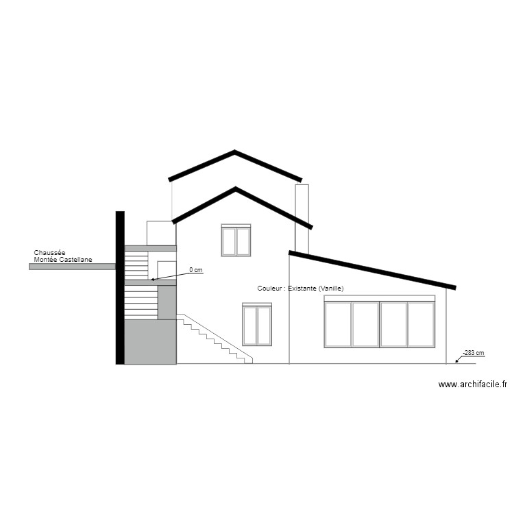 Façade Sud Existante. Plan de 0 pièce et 0 m2