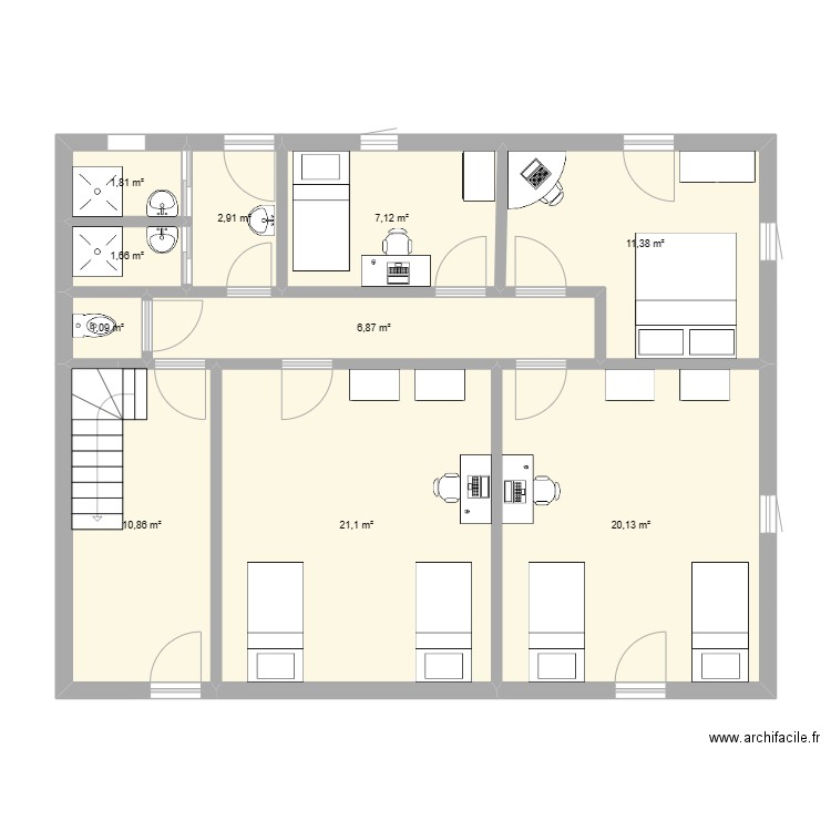 2ème Passy. Plan de 10 pièces et 85 m2