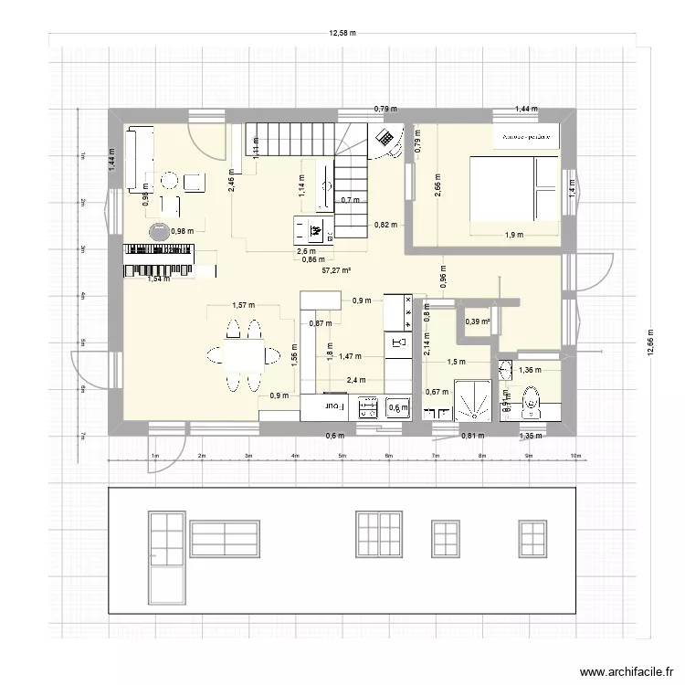 maison. Plan de 2  et 58 m²