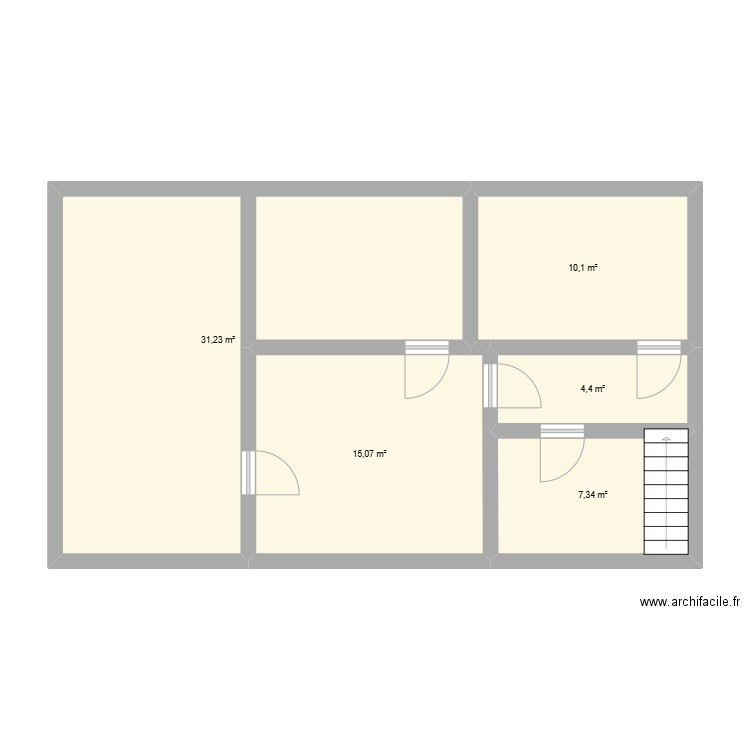 étage. Plan de 5 pièces et 68 m2