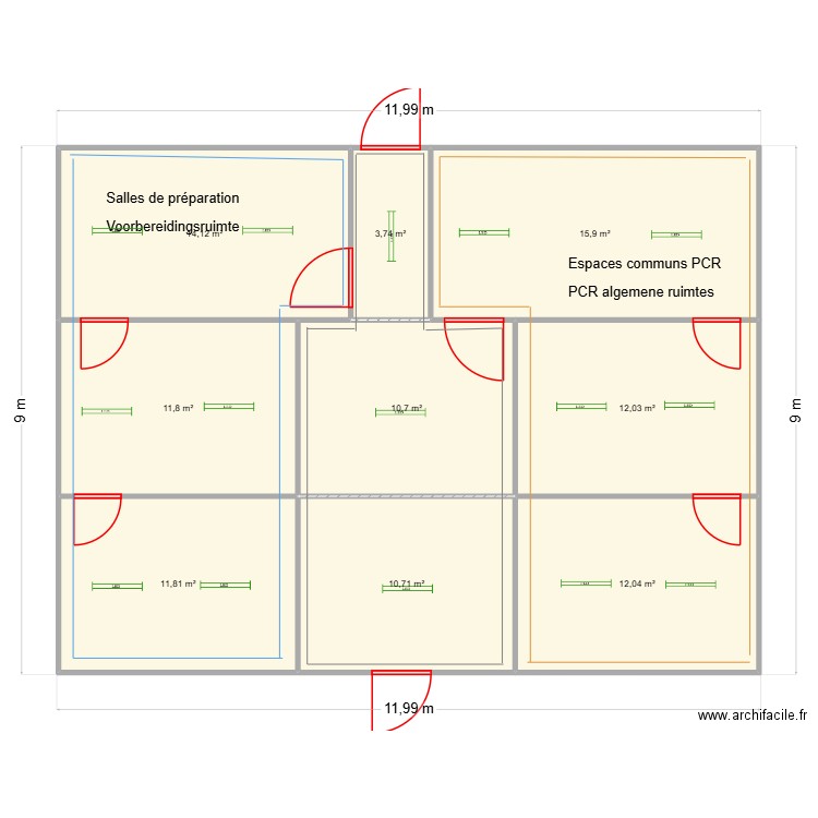 Pascale verberen 2V. Plan de 9 pièces et 103 m2