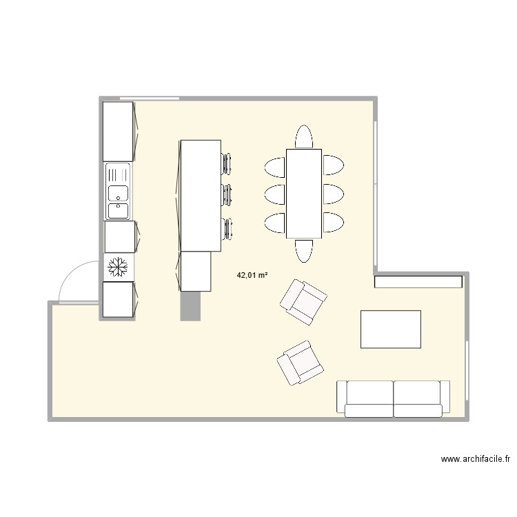 Cécile V2. Plan de 1 pièce et 42 m2