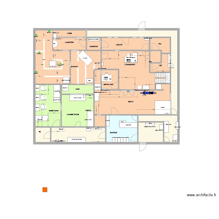 Game System V3_implantationdd. Plan de 43 pièces et 542 m2