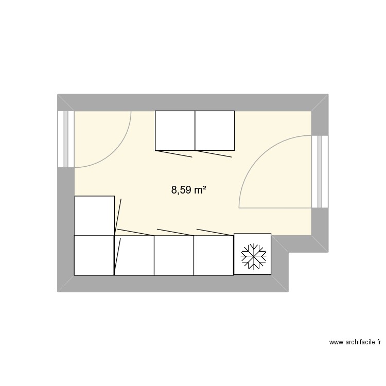 cuisine. Plan de 1 pièce et 9 m2