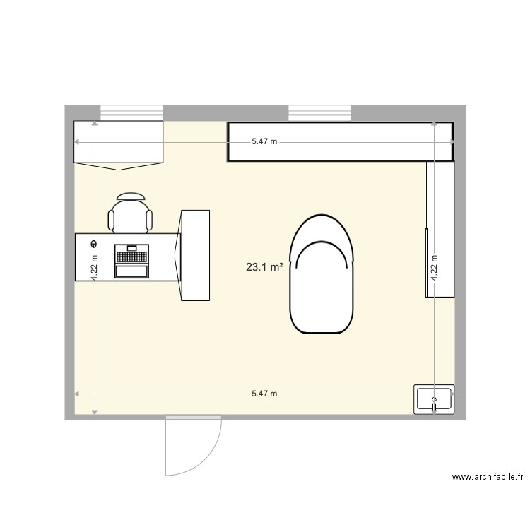 Cab EJ2. Plan de 1 pièce et 23 m2